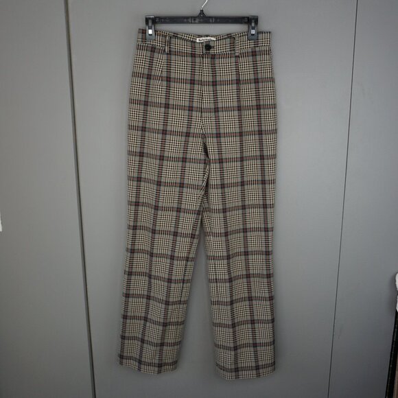 Reformation Franklin Straight Leg Trouser Pants in Beige and Red Plaid size 6 - Picture 2 of 16
